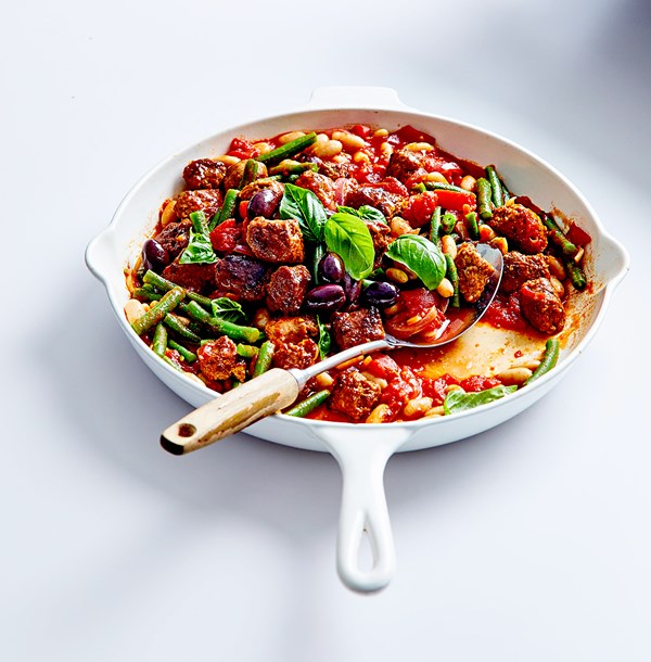 Sausage, beans & olive skillet