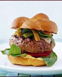 Sausage burgers with grilled green chiles