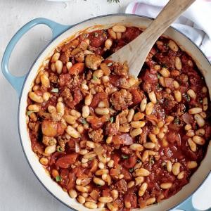 Sausage, cannellini, and tomato ragout