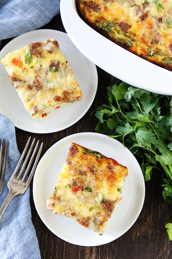 Sausage, cheese, and potato egg casserole