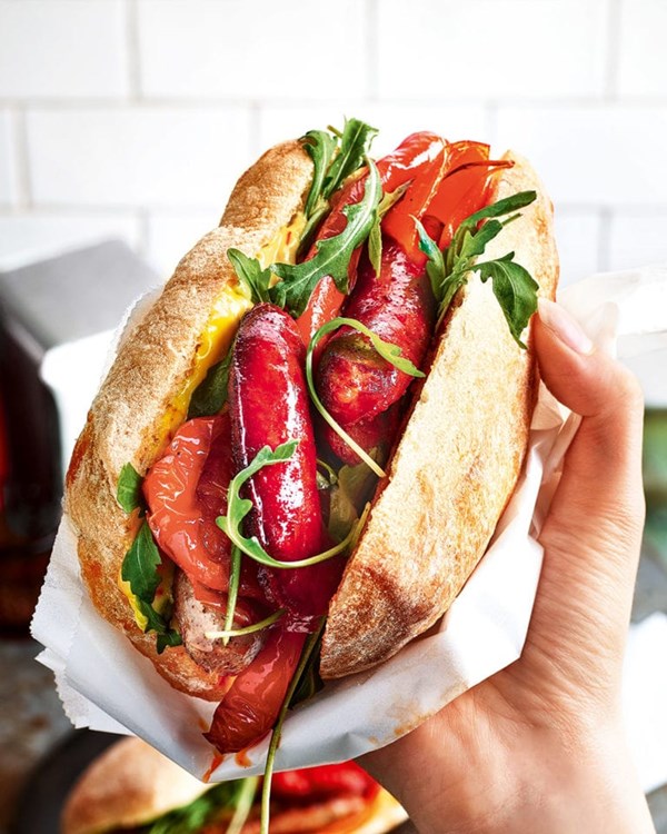 Sausage, chorizo and red pepper rolls 