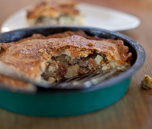 Sausage, cider and potato pie