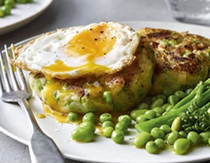 Sausage colcannon cakes with fried eggs