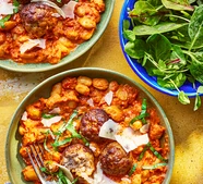 Sausage fennel meatballs with creamy tomato butter beans