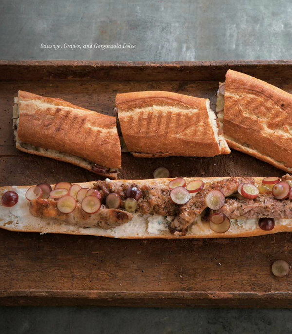 Sausage, grapes, and Gorgonzola dolce