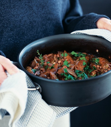 Sausage, haricot bean and red wine casserole