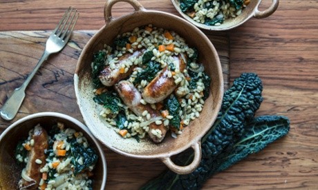 Sausage, kale and barley stew