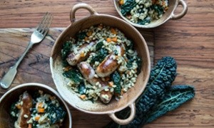 Sausage, kale, and barley stew