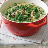 Sausage, kale and flageolets