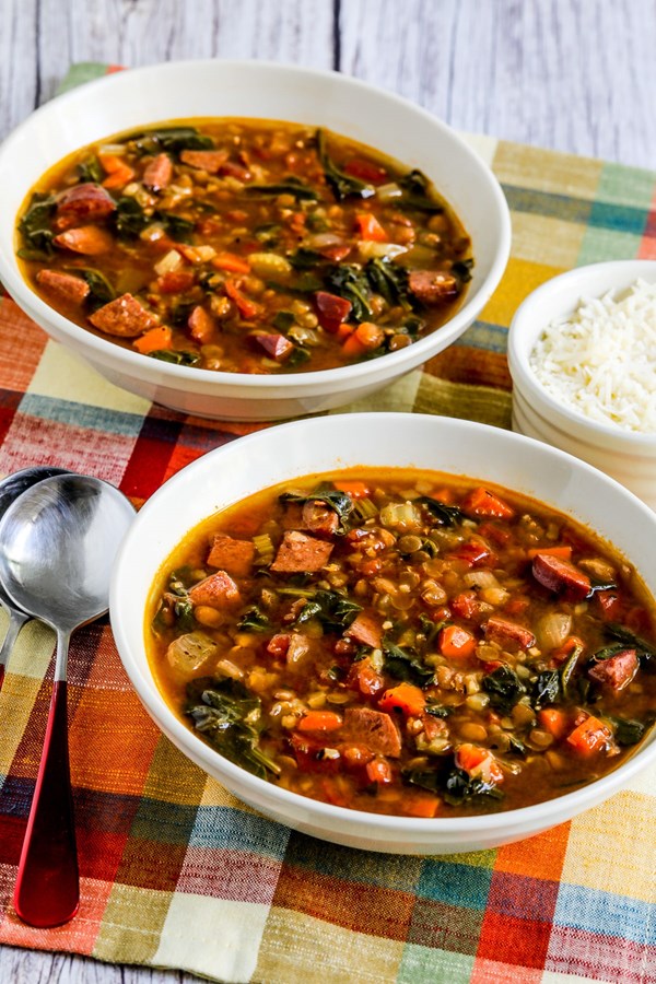 Sausage lentil soup with spinach