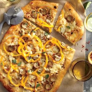 Sausage, Machego, and pepper pizza