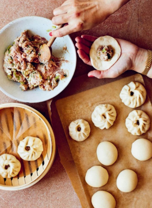 Sausage meat and spring onion dumplings