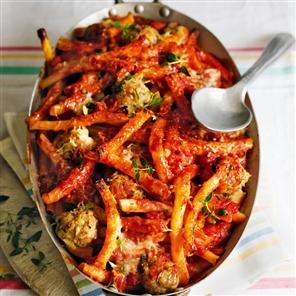 Sausage meatball pasta bake