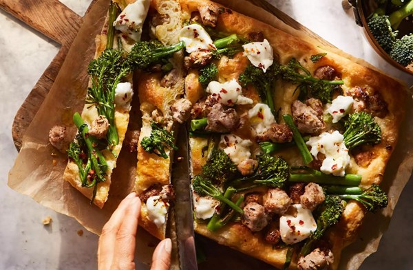 Sausage, mozzarella & tenderstem focaccia