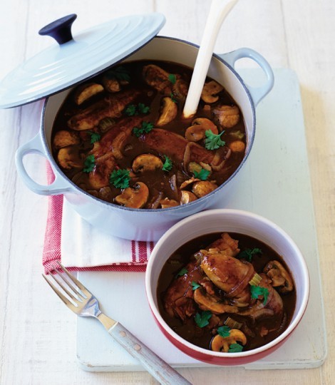Sausage, mushroom and Guinness casserole