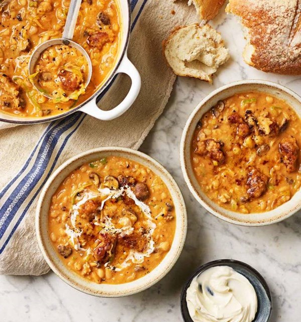 Sausage, pale ale and bean soup