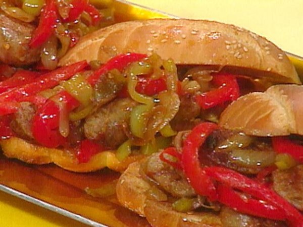 Sausage, pepper, and onion hoagies