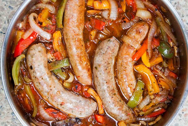 Sausage, peppers, and onions