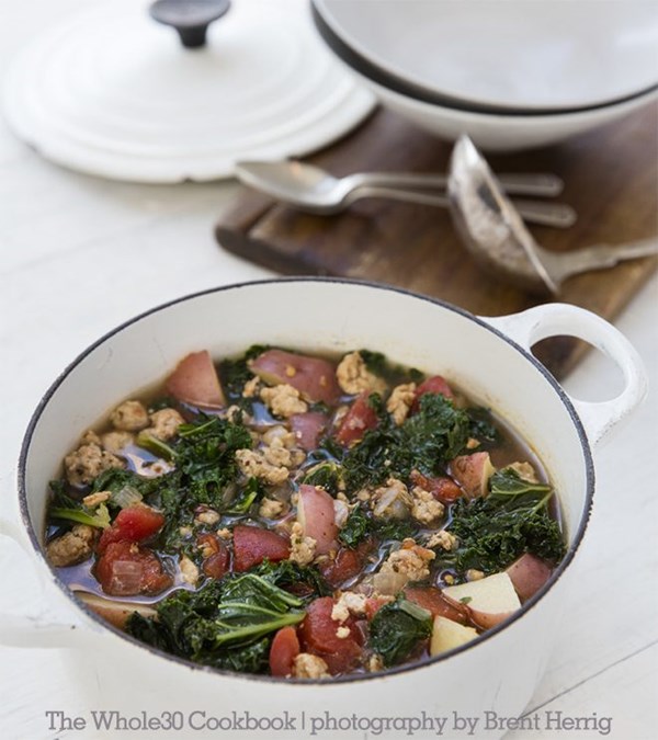 Sausage, potato, and kale soup