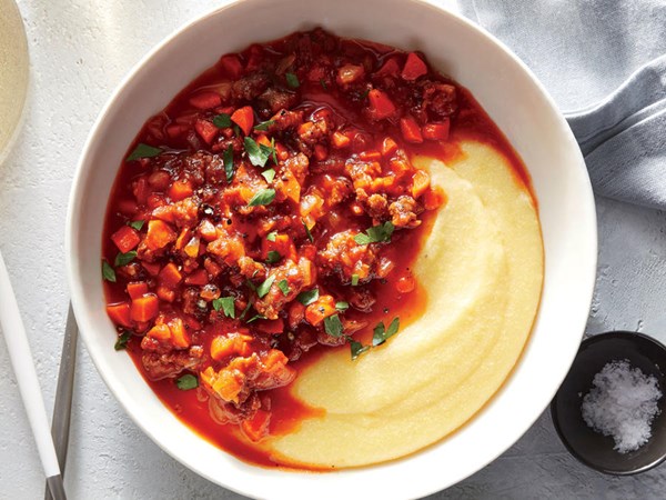 Sausage ragù over polenta