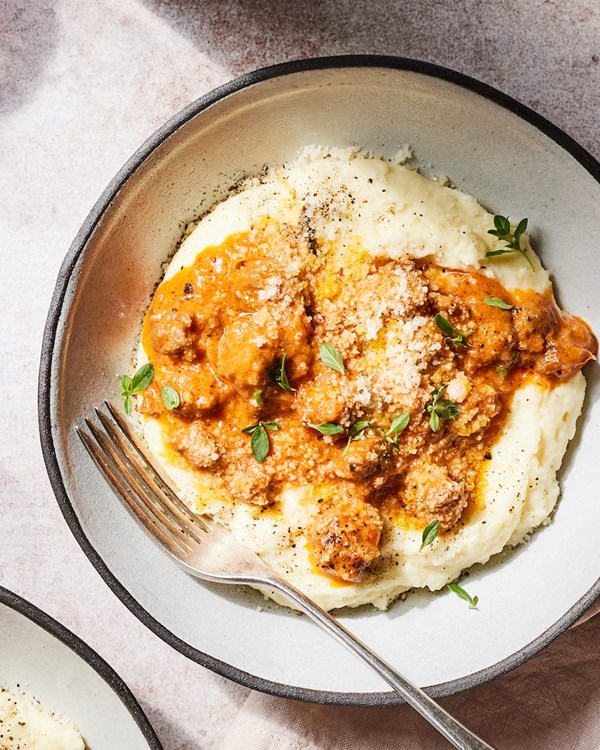 Sausage ragu polenta bowls