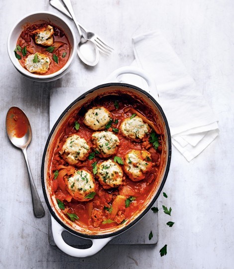 Sausage ragù with parsley dumplings