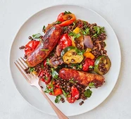 Sausage, roasted veg & puy lentil one-pot