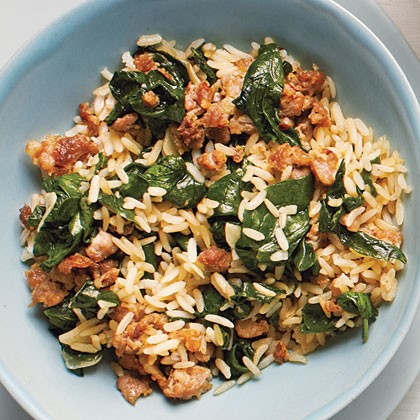 Sausage-spinach rice bowl