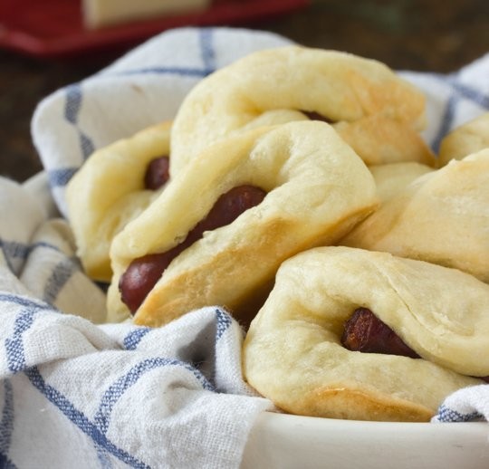 Sausage-stuffed Parker House rolls