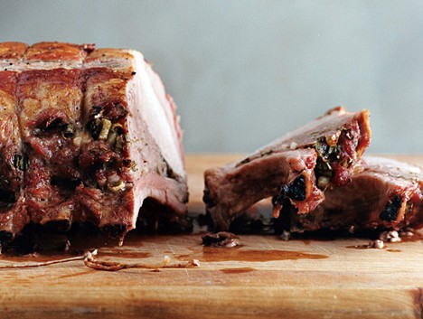 Sausage-stuffed rack of pork with sage