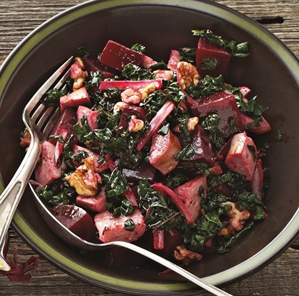 Sausage, walnut and beet hash