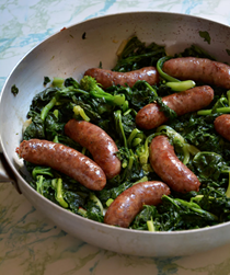 Sausages and greens