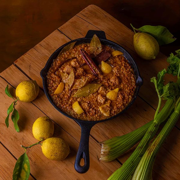 Sausages, lentils and lemon