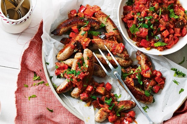Sausages with caponata