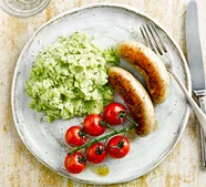 Sausages with pesto mash