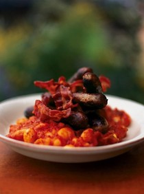 Sausages with real baked beans