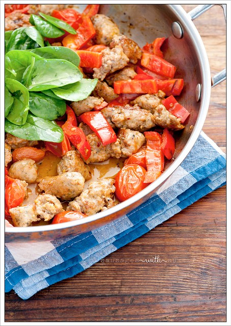 Sausages with summer veg