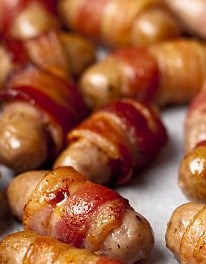 Sausages wrapped in bacon
