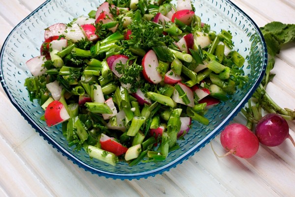 Saute of green onions and radish