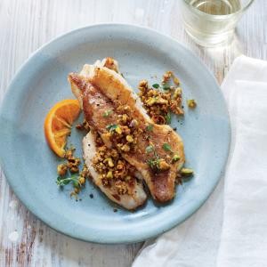 Sautéed Acadian redfish with pistachio and orange pesto