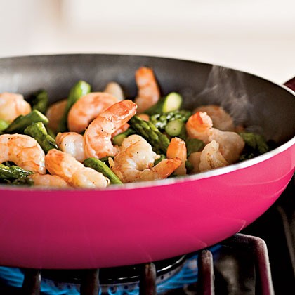 Sautéed asparagus and shrimp gremolata