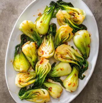 Sautéed baby bok choy with chili-garlic sauce