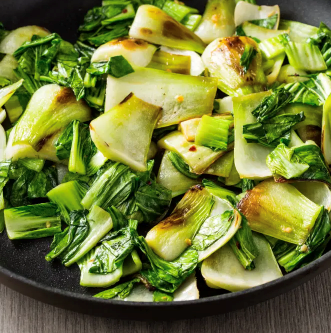 Sautéed baby bok choy with sesame oil and garlic