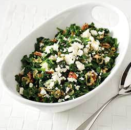 Sautéed baby spinach with pecans and feta