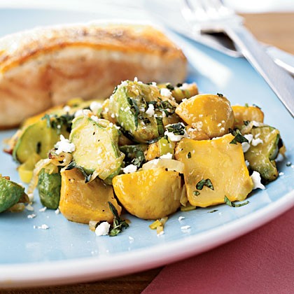 Sautéed baby squash with basil and feta