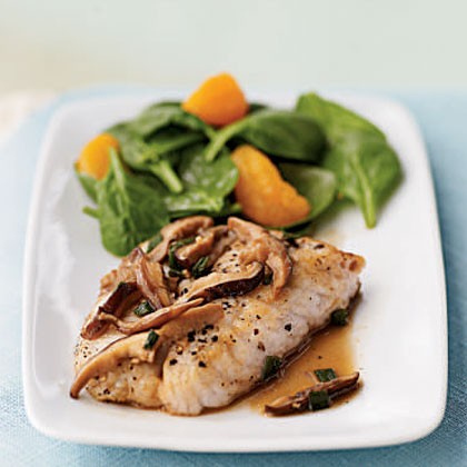 Sautéed bass with shiitake mushroom sauce