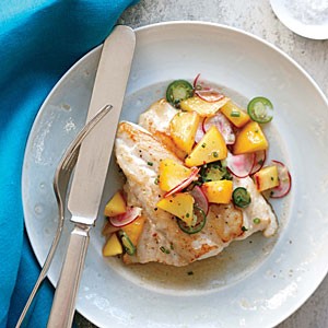 Sautéed black grouper with peach relish