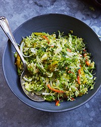 Sautéed Brussels sprout slaw with sweet peppers