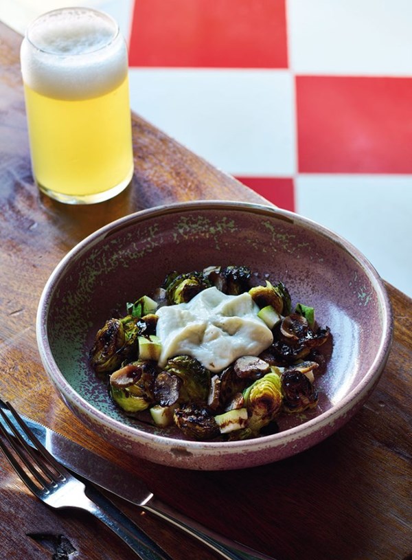 Sautéed Brussels sprouts, Gorgonzola whip, pear, chestnuts & aged balsamic