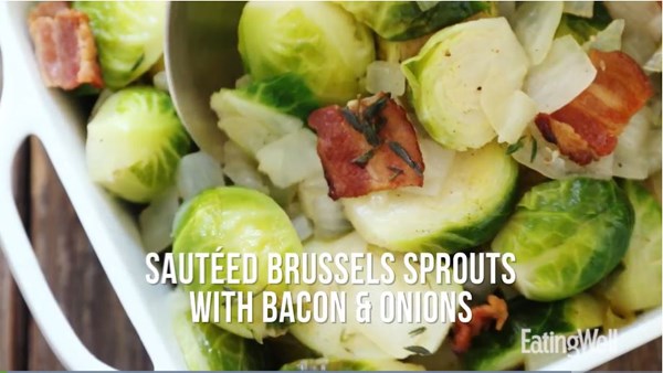 Sautéed Brussels sprouts with bacon and onions